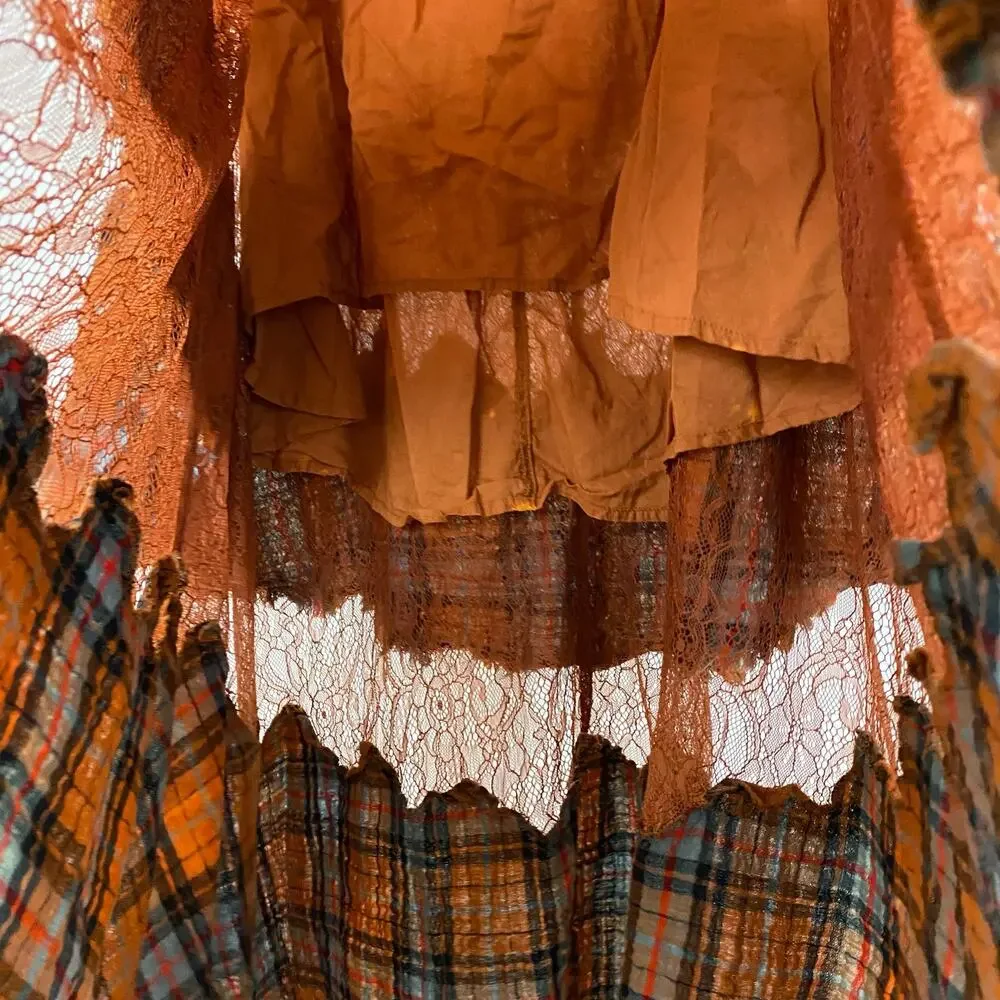 Free People County Fair Lace Maxi Skirt - Brown Combo - Size 6 - Picture 9 of 11